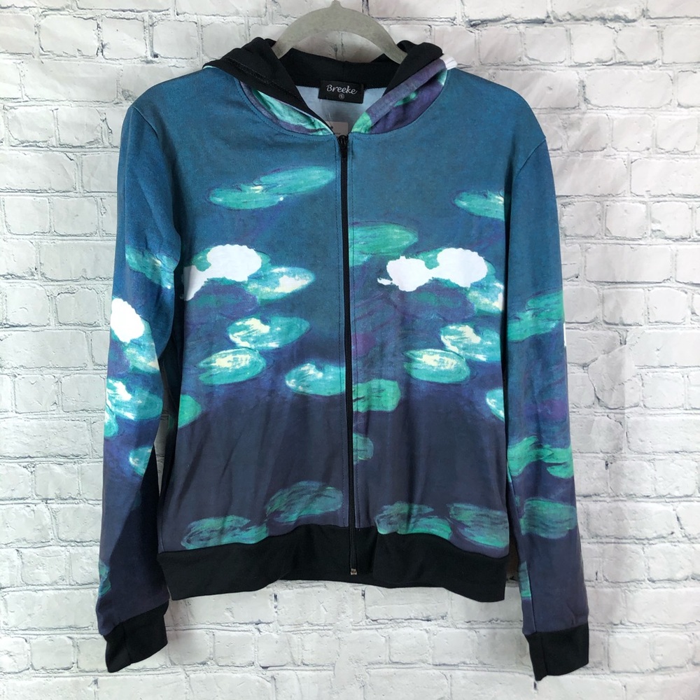 NWT Breeke Monet Waterlilies Zip Up Hoodie - Picture 1 of 7
